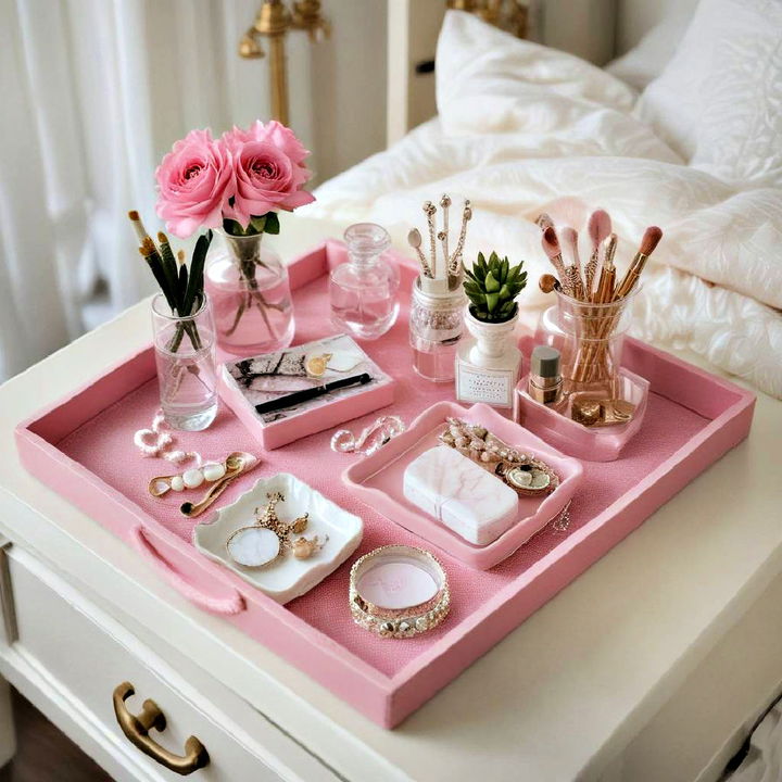 pink decorative tray for jewelry