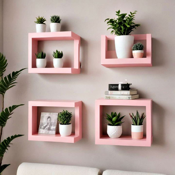 pink floating shelves