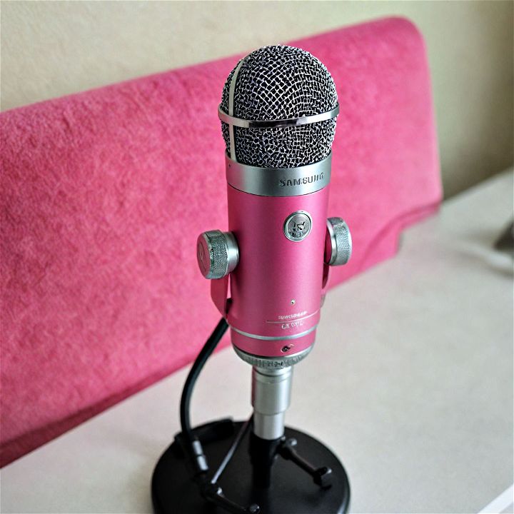 pink microphone for gaming setup