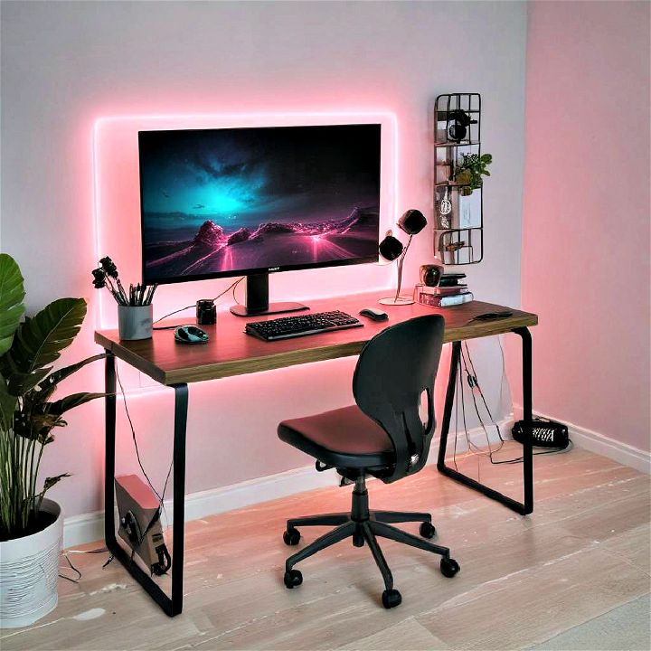 pink rgb light strips for gaming setup