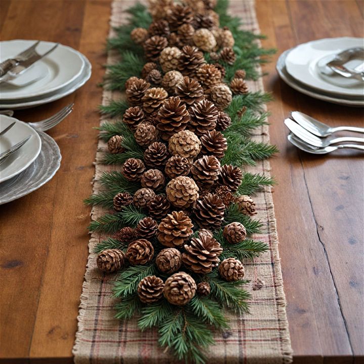 plaid and pinecones centerpiece