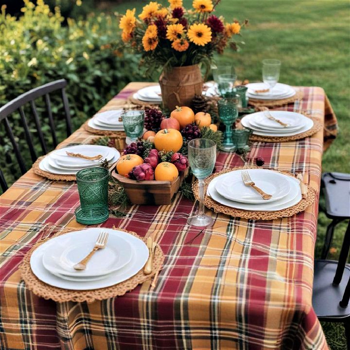 plaid tablecloth for outdoor dining table