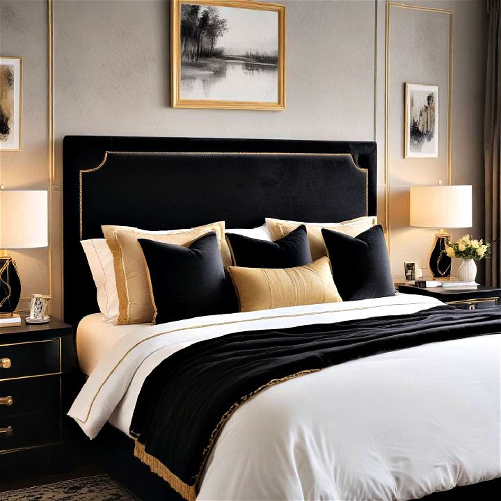 plush upholstery black and gold bedroom