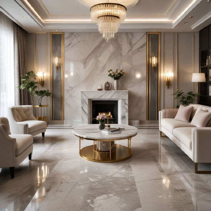 polished stone surfaces art deco living room