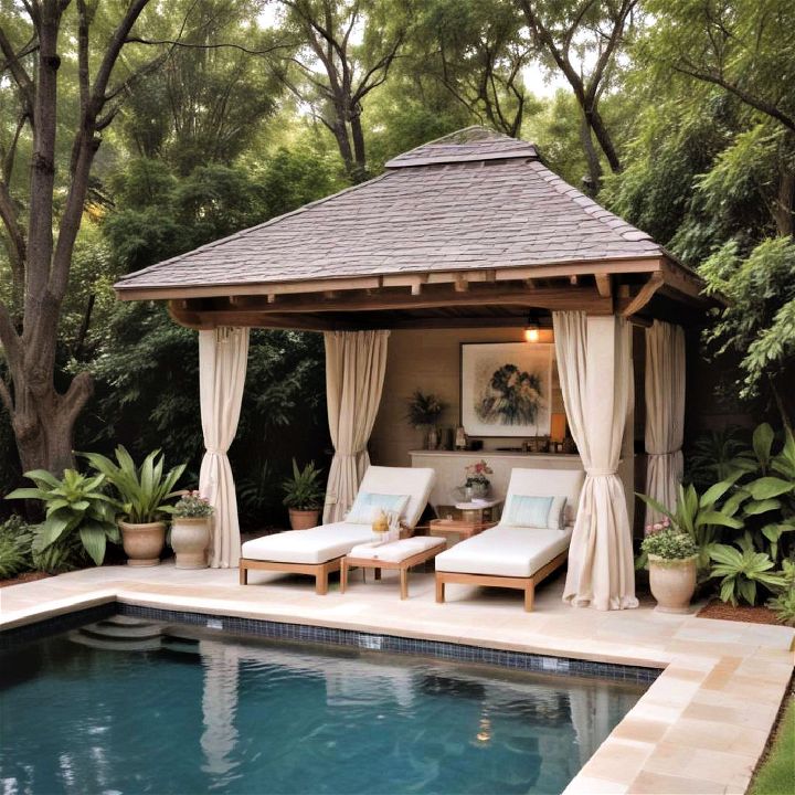 pool cabana for relaxation and storage