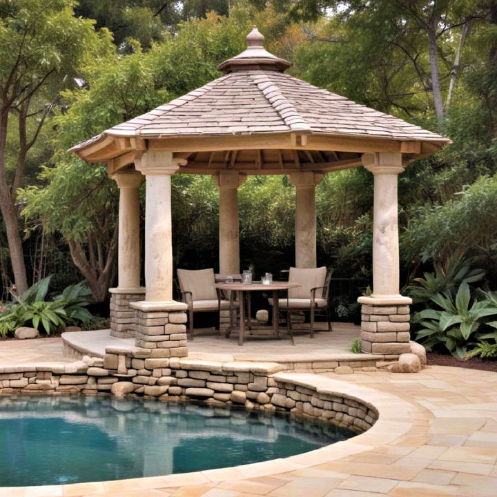 pool stone gazebo to add rustic charm