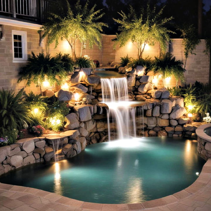 pool waterfall feature lights