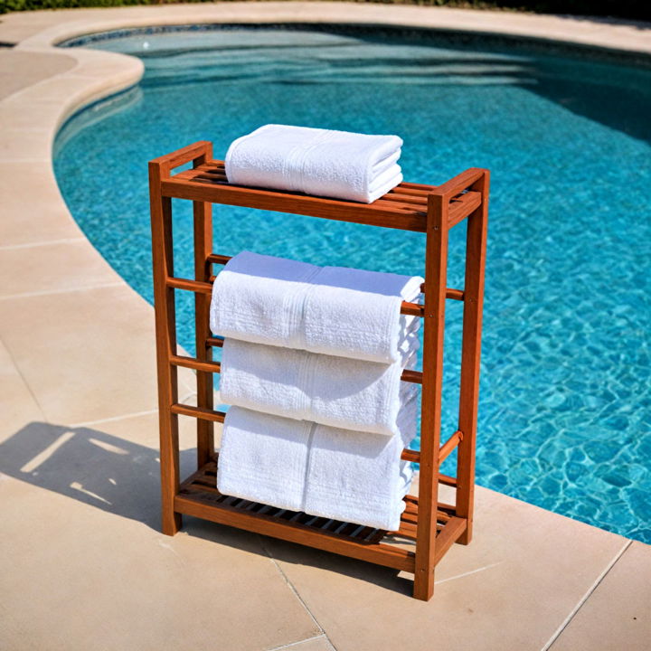 poolside towel rack made from wood