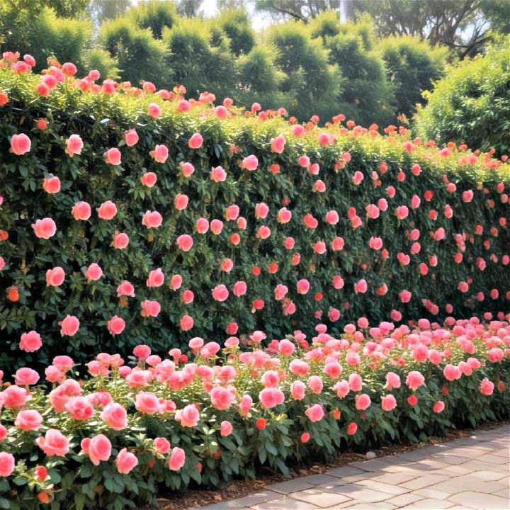 privacy screen made of rose hedges