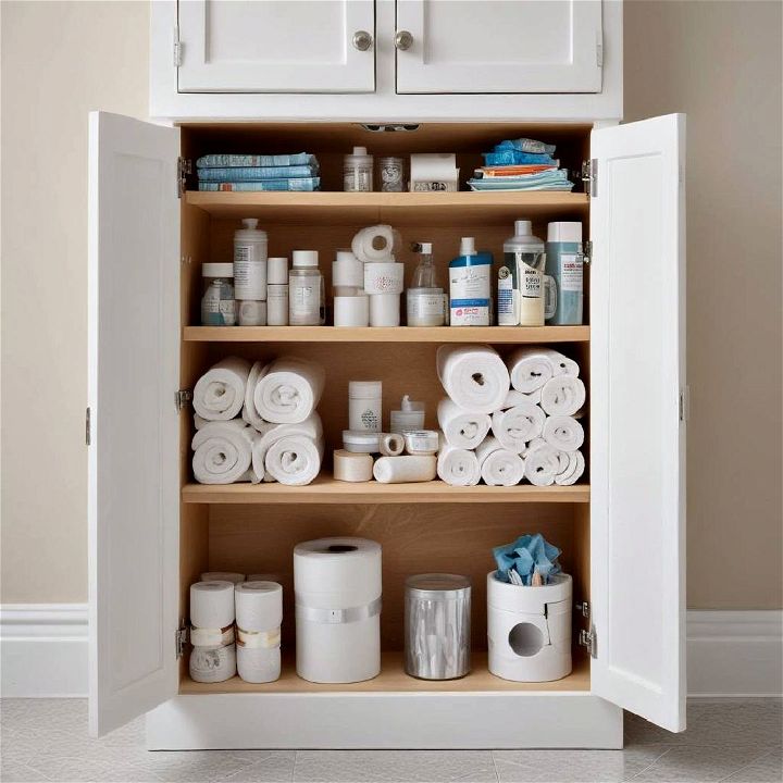 provide ample storage for supplies office bathroom