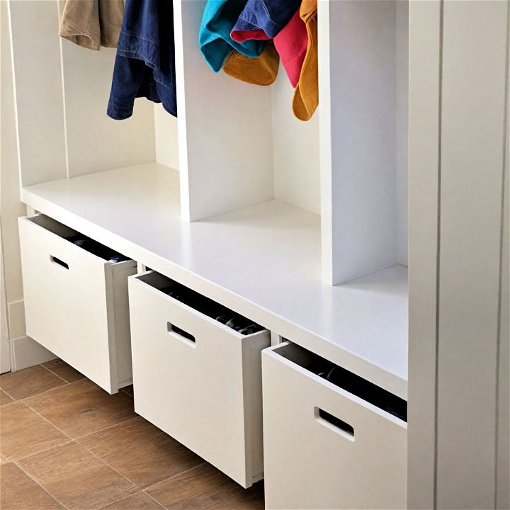 pull out bins storage for mudroom