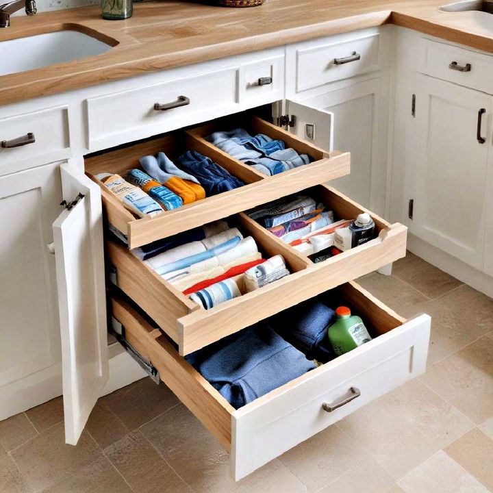 pull out drawers for hidden detergent storage