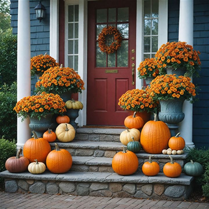 pumpkin display around porch