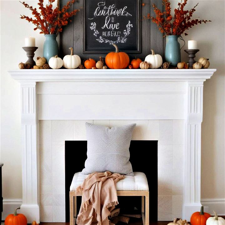 pumpkin mantel decor for a lively look