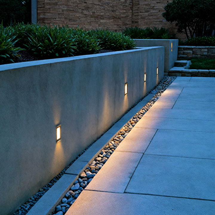 recessed step lights for retaining wall along driveway