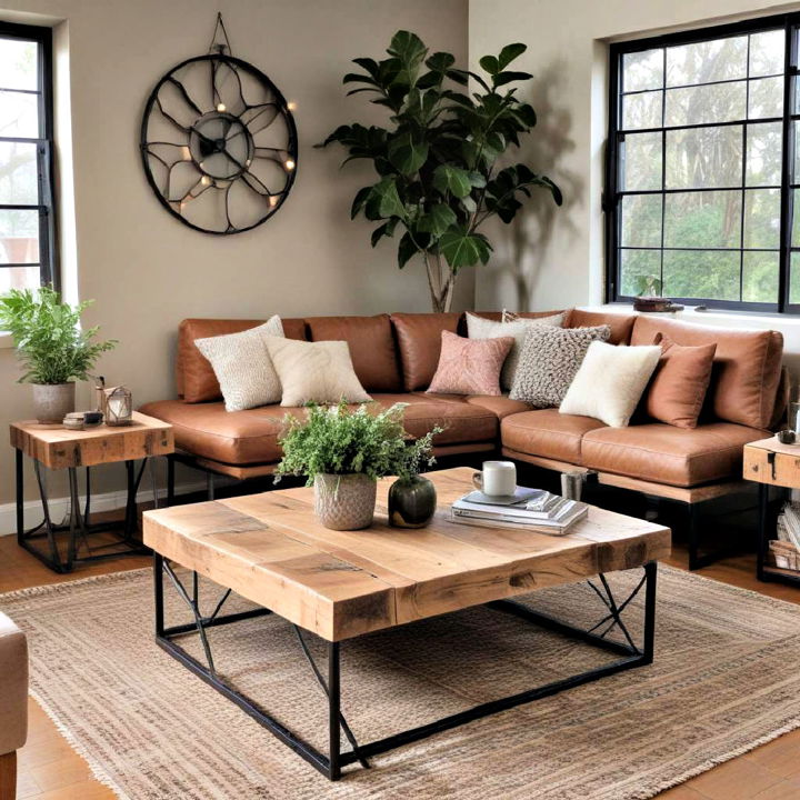 reclaimed materials furniture for earthy living room