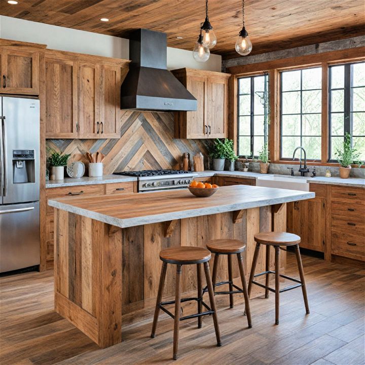 reclaimed wood accents barndominium kitchen