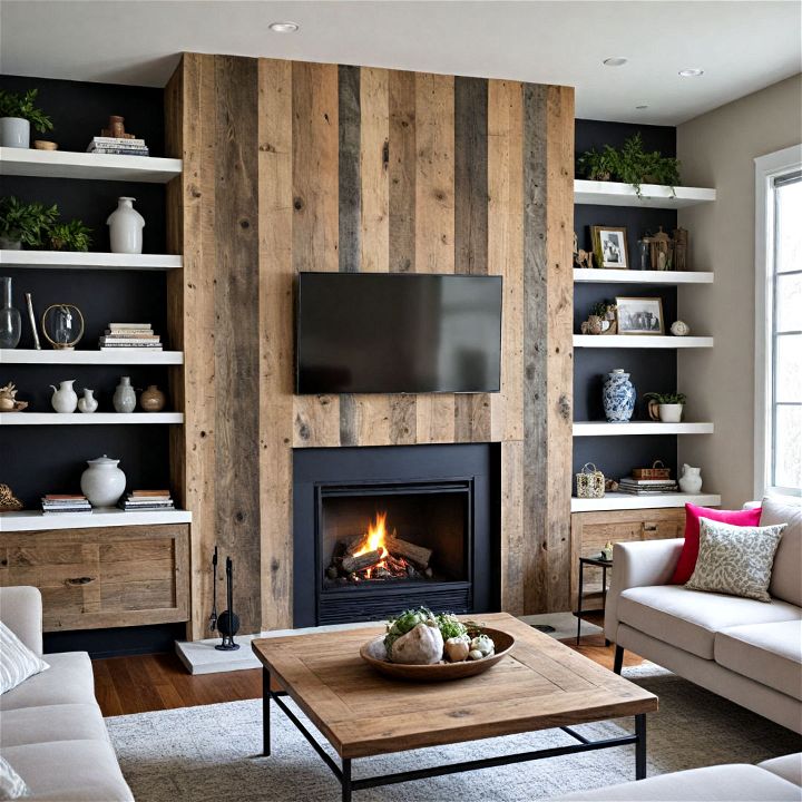 reclaimed wood fireplace wall