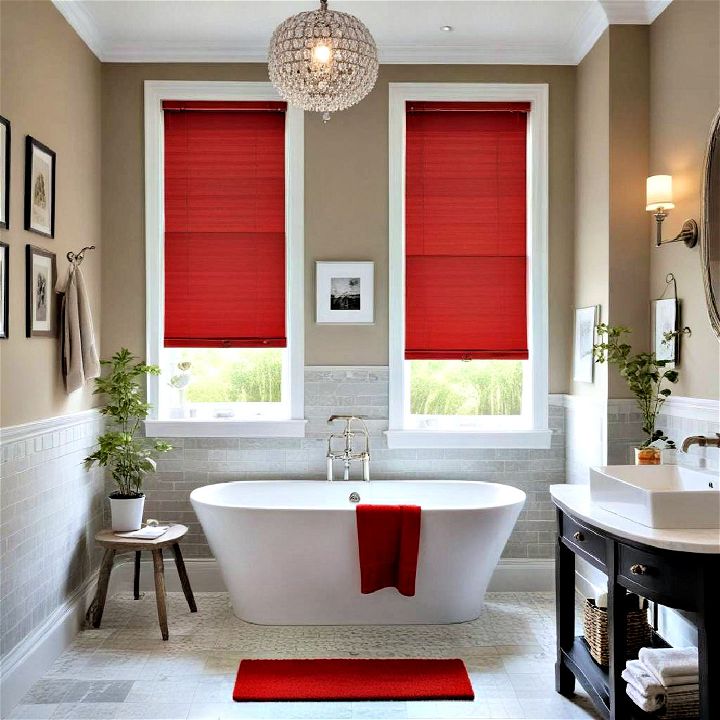 red bathroom window blinds