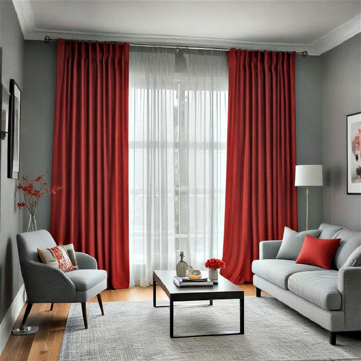 red curtains with gray walls