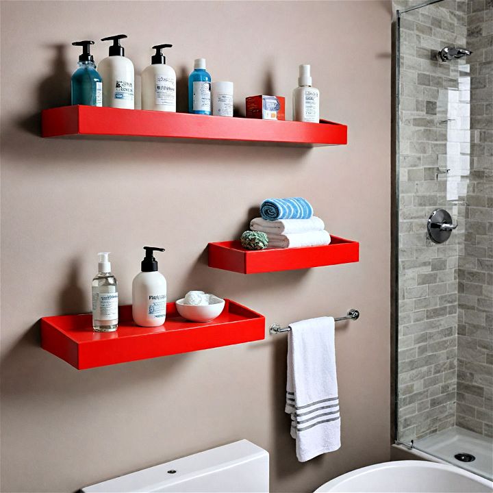red floating shelves