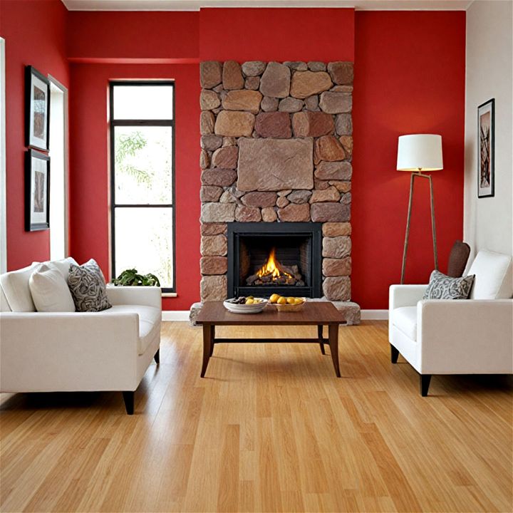 red wall and bamboo floor