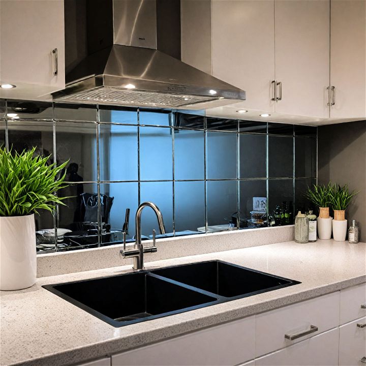 reflective mirrored backsplash