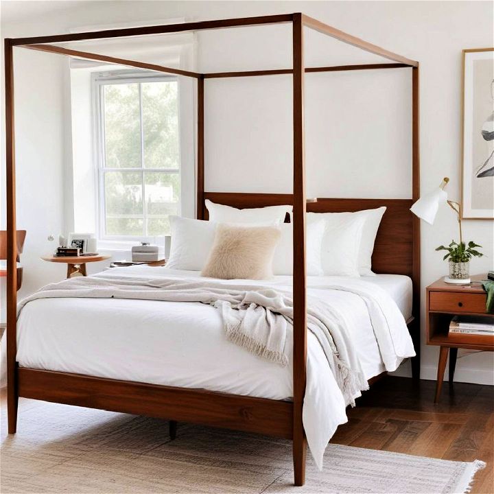 retro charm with a mid century modern canopy bed