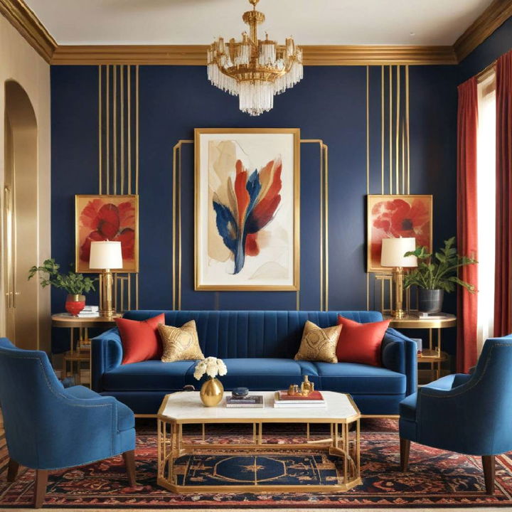 rich color palette art deco living room