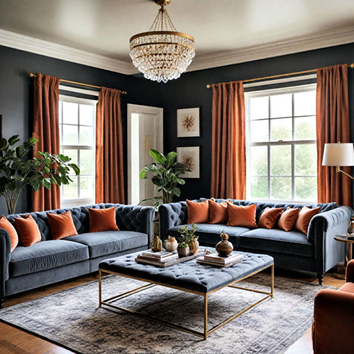 rich fabric accents moody living room