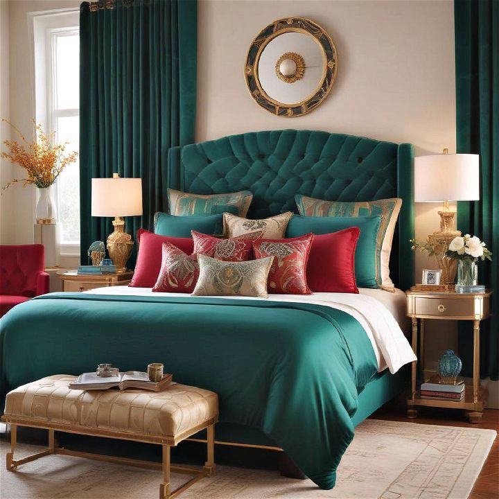 rich jewel tones art deco bedroom