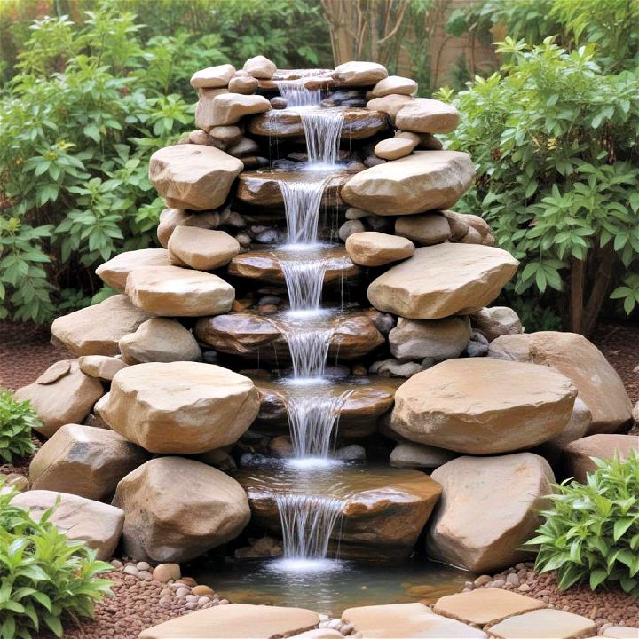 rock waterfall fountain for outdoor space
