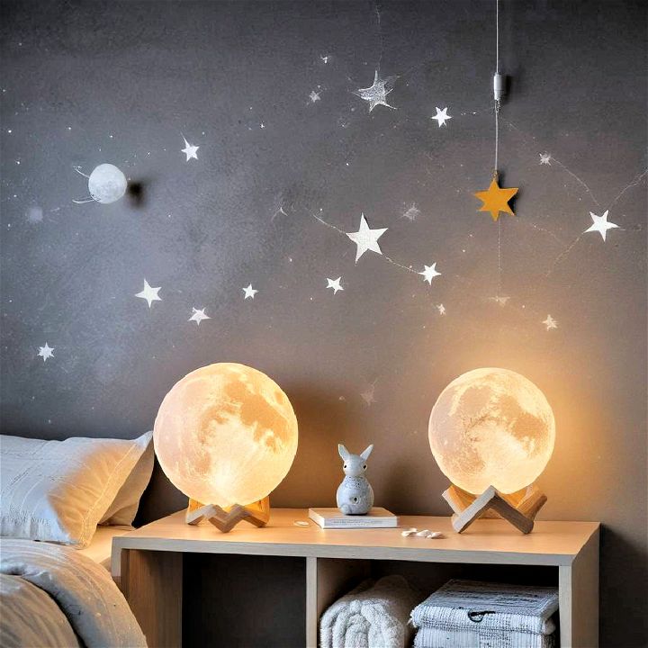 room with space themed lighting