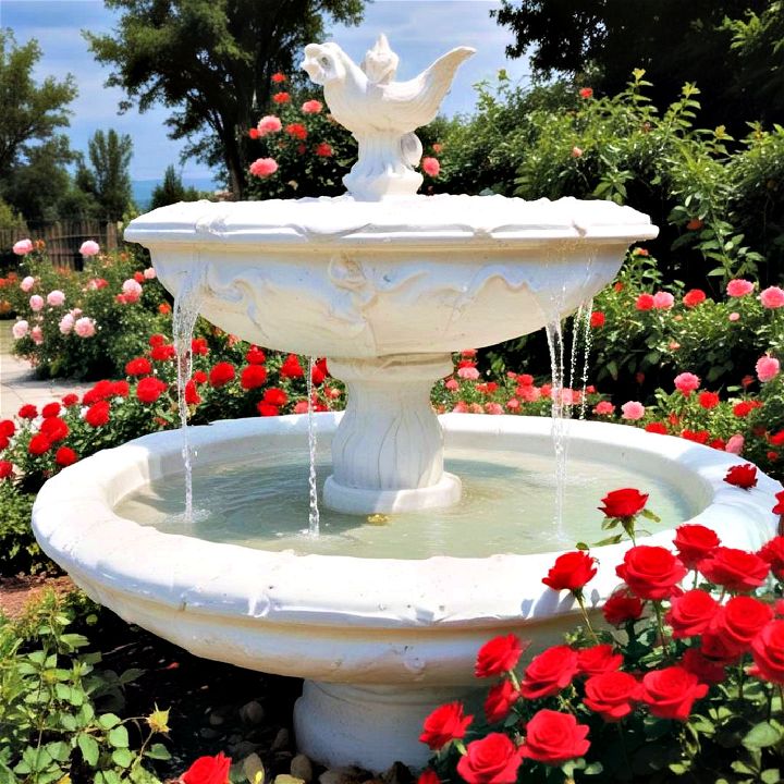 roses circling water feature