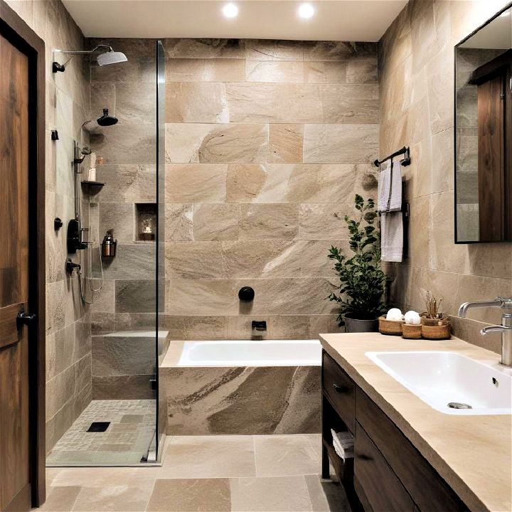rugged stone accents for bathroom