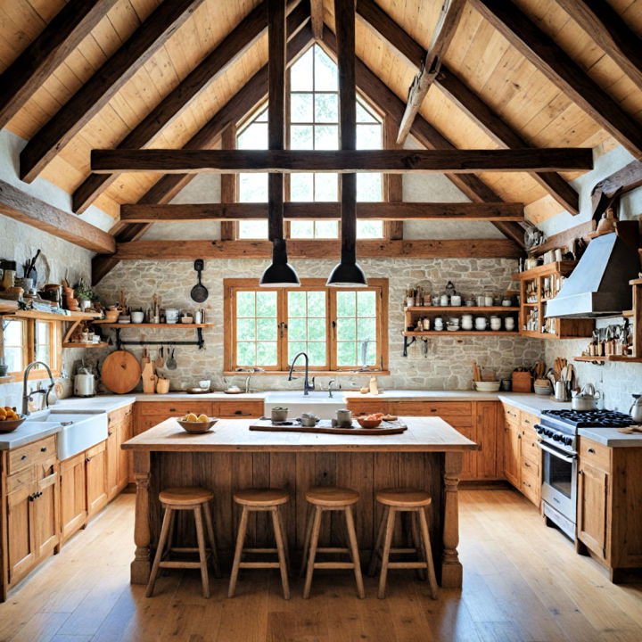 rustic a frame kitchen beams