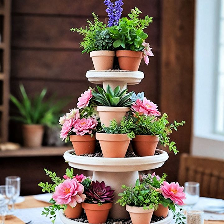 rustic clay pot tower