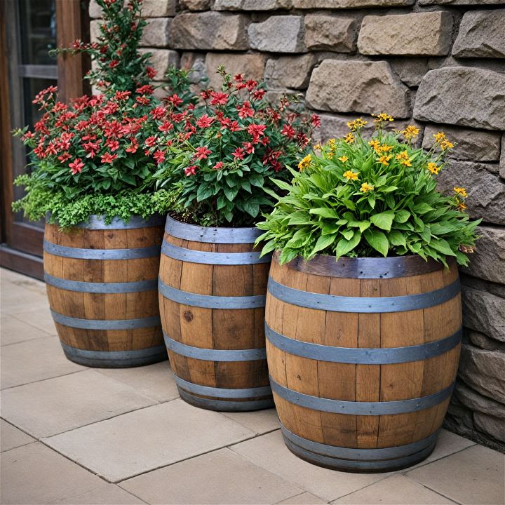 rustic elegance whiskey barrel planters