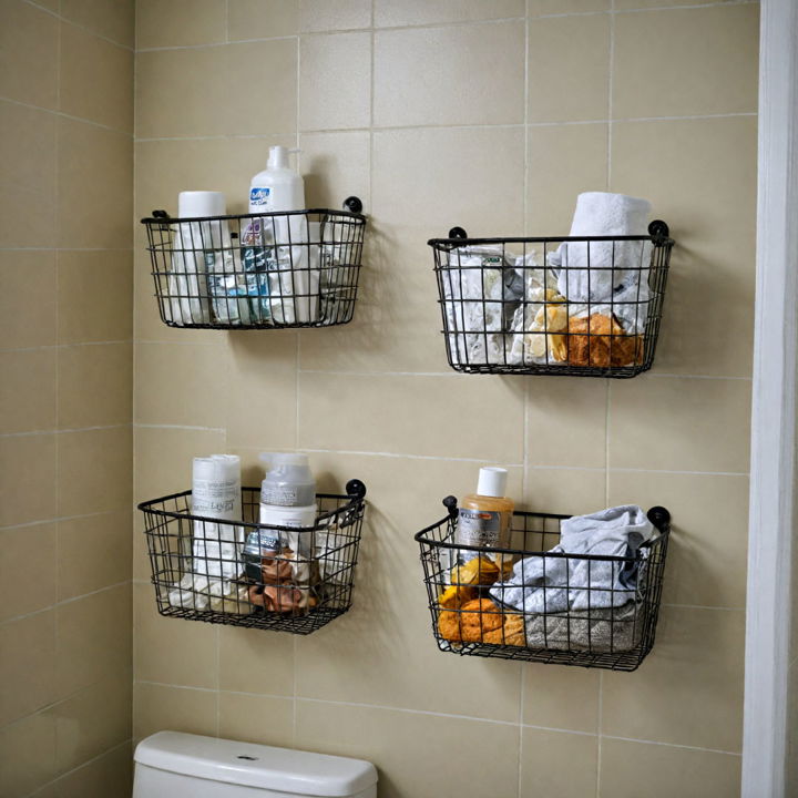 rustic industrial mounted wire baskets