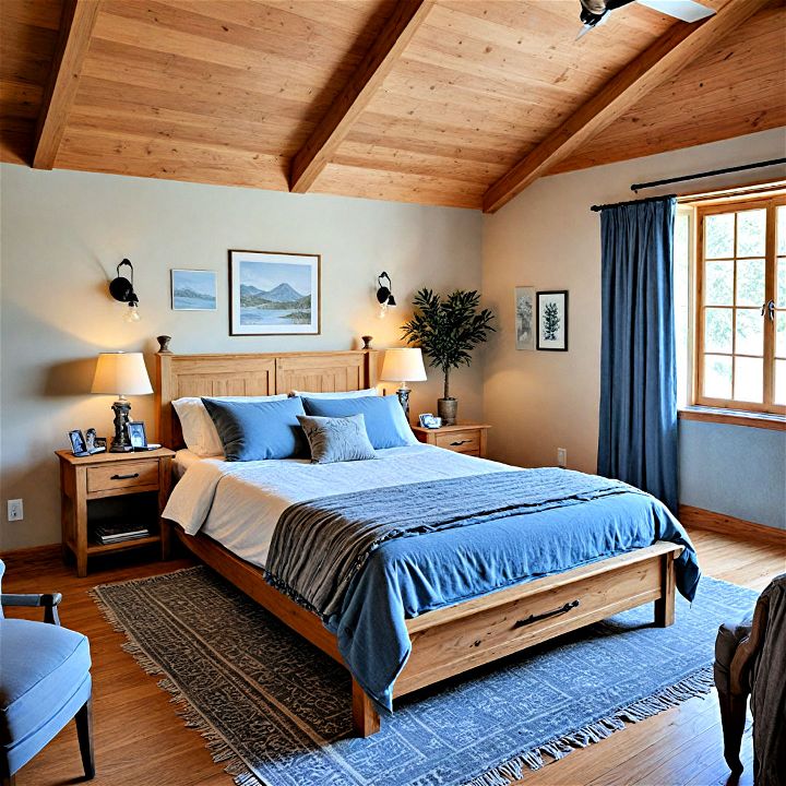 rustic lakeside lodge cabin bedroom