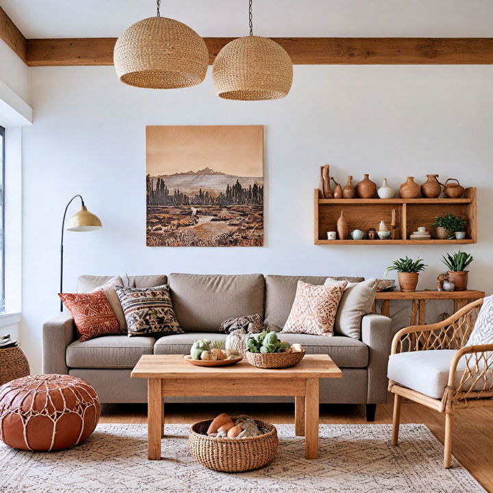 rustic living room with handcrafted decor