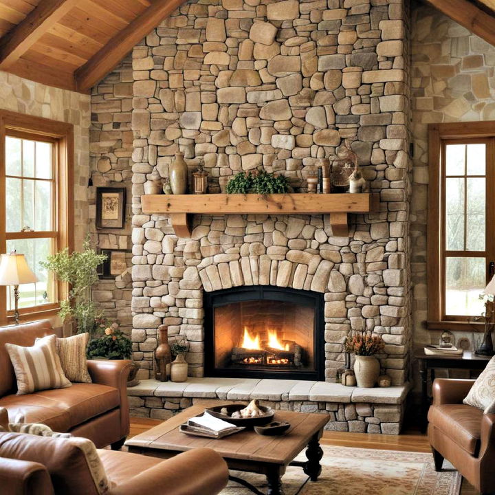 rustic stone fireplace