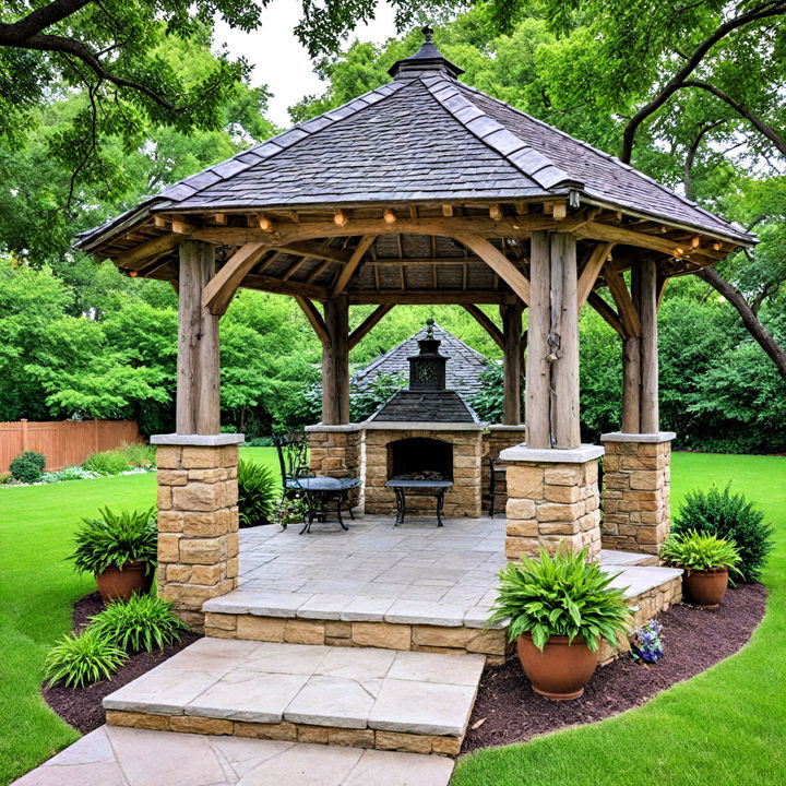 rustic stone gazebo for outdoor dining