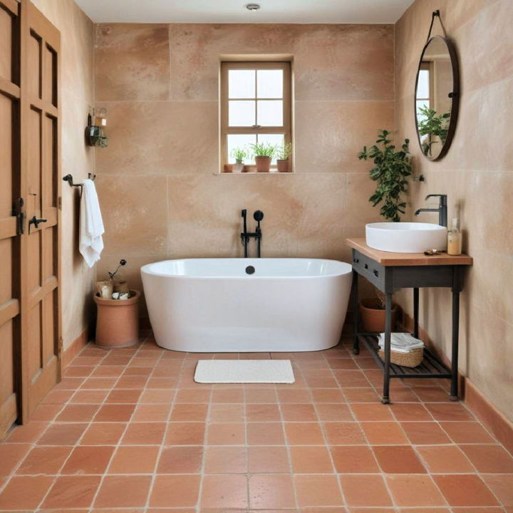 rustic terracotta flooring for bathroom
