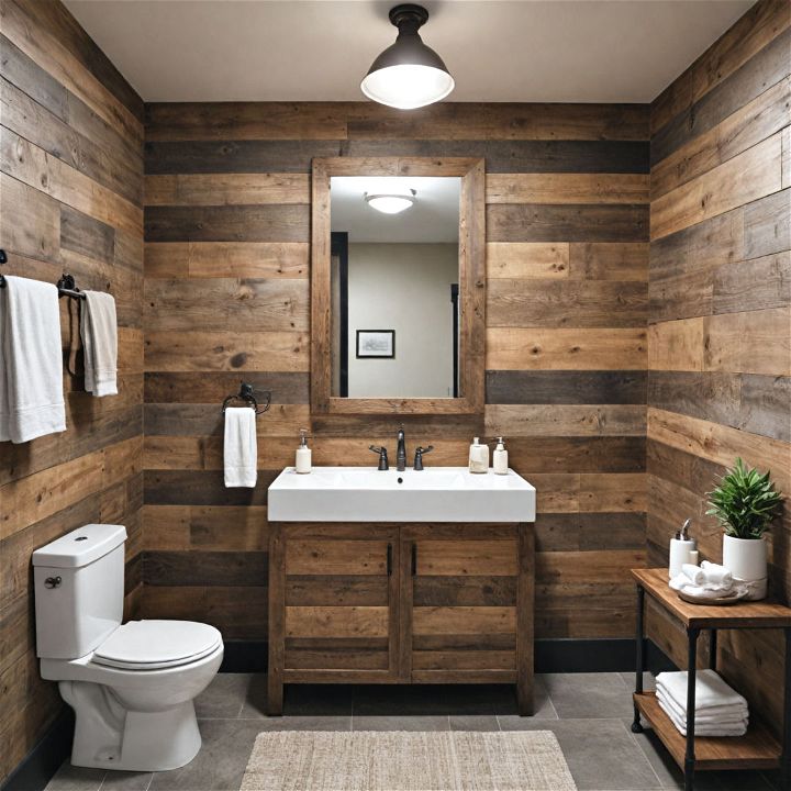 rustic wood accents for man cave bathroom