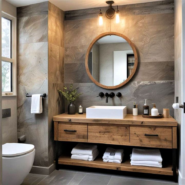 rustic wooden elements for masculine bathroom