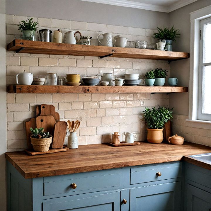 rustic wooden shelves for kitchen