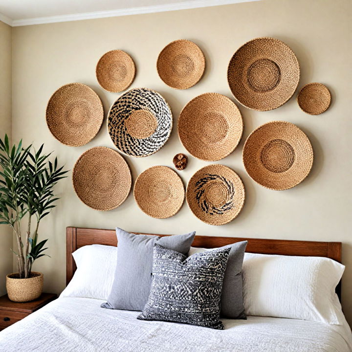 rustic woven baskets for blank wall