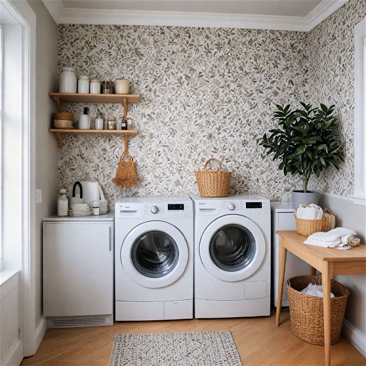 scandinavian inspired laundry room wallpaper