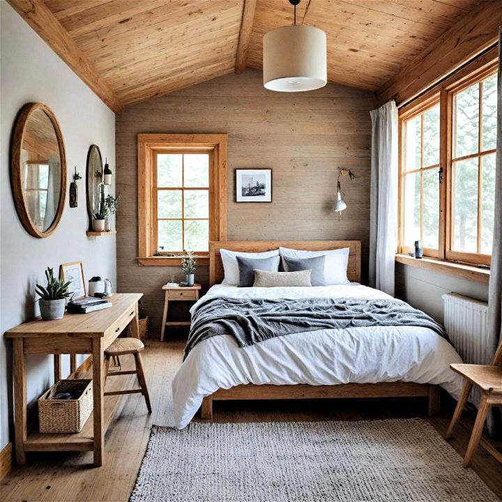 scandinavian style rustic cabin bedroom